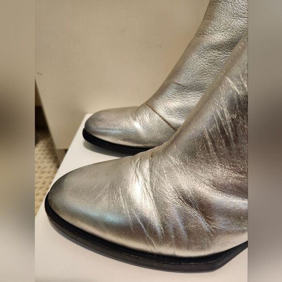 Rag & Bone "Walker" Silver Metallic Leather Chelsea Boots Sz.7/37 Ret.$495 - Picture 3 of 11